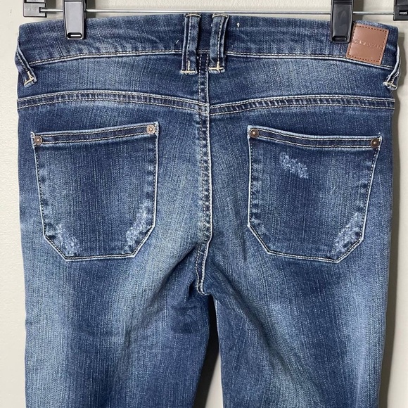 Jolt Juniors Size 1/25 Distressed Ripped Slim Fit Whiskered Denim Blue Jeans - Picture 6 of 8